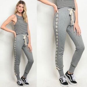 Gray Joggers Side Lace Up Size S Sweats Pants A31